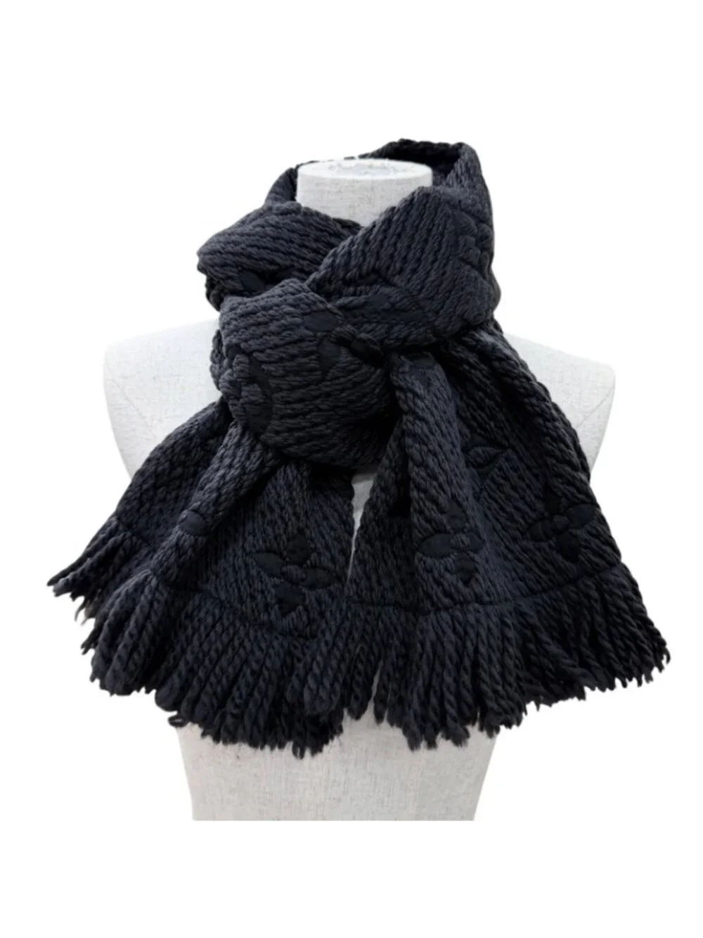 Louis Vuitton Echarpe Logo Mania Silk Blend Anthracite Monogram Scarf Black
